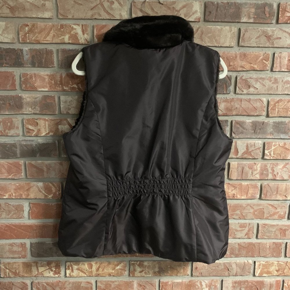 Liz Claiborne Reversible Ribbed Faux Fur Full Zip Up Brown X-Large Women Vest - Picture 5 of 10